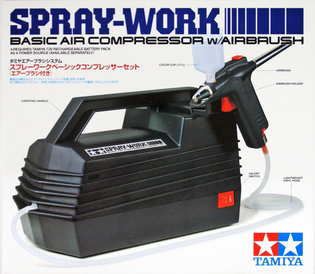 Tamiya's Tools-Spray-Work Basic Compressor (With Airbrush) #74520