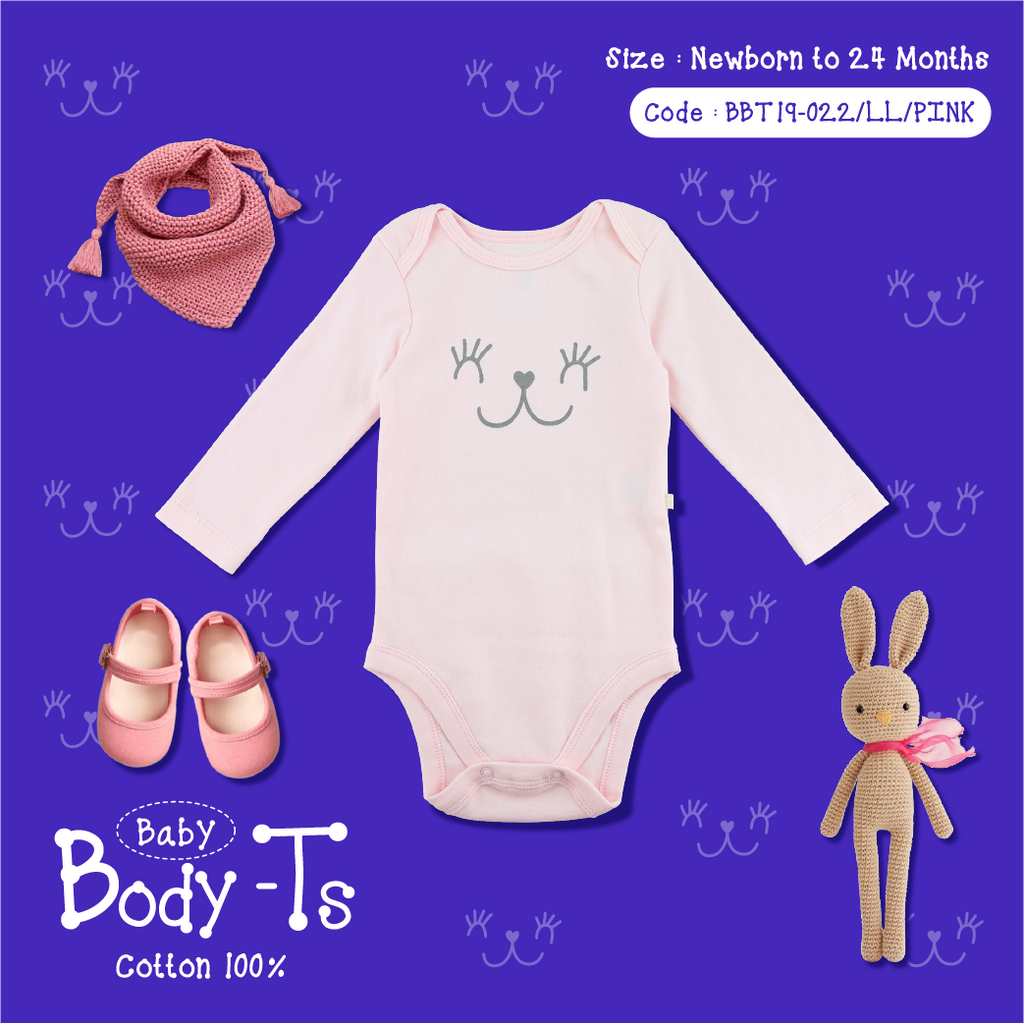 Baby Body-T's (Long Sleeve-Pink Bunny Face)-022